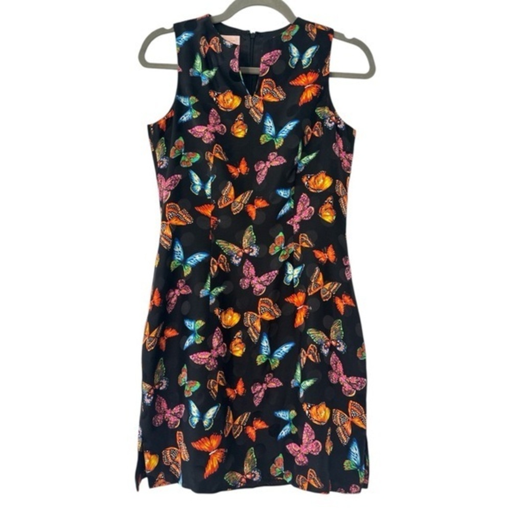 Margot Vintage Colorful Butterfly Silk Mini Dress in Black Size Small